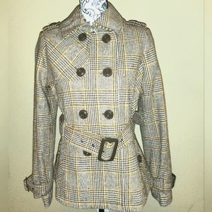 New York & Company Women's‎ Brown Plaid Double Breasted Pea Coat Jacket - Size 6